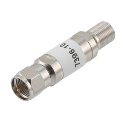 10 dB固定衰减器75 Ohm F公到F母黄铜三金属主体，额定功率为2瓦，最高频率：3 GHz的图片