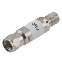 16 dB固定衰减器75 Ohm F公到F母黄铜三金属主体，额定功率为2瓦，最高频率：3 GHz的图片