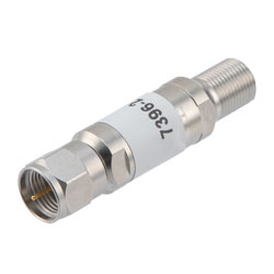 2 dB固定衰减器75 Ohm F公到F母黄铜三金属主体，额定功率为2瓦，最高频率：3 GHz的图片