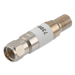 6dB固定衰减器75 Ohm F公到F母黄铜三金属主体，额定功率为2瓦，最高频率：3 GHz的图片