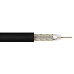 低损耗柔性LMR-100A-PVC室内/室外额定双屏蔽同轴电缆，底部带有黑色PVC护套的图片