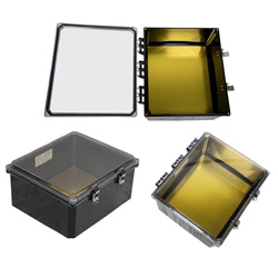 14×12×6英寸（35.6×30.5×15.2厘米）UL认证NEMA-4X级防风雨聚碳酸酯接线盒，带铝制安装板，透明盒盖，黑的图片