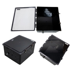 18×16×10英寸（45.7×40.6×25.4厘米）认证的NEMA-4X级防风雨聚碳酸酯接线盒，改进式底板，透明盒盖，黑的图片