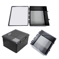 18×16×10英寸（45.7×40.6×25.4厘米）UL认证NEMA-4X级防风雨聚碳酸酯接线盒，带非金属安装板，透明盒盖，黑的图片