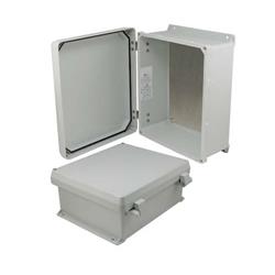12×10×5英寸（30.5×25.4×12.7厘米）UL®认证NEMA-4X级防风雨接线盒，带铝制安装板和非金属合页连接结构的图片