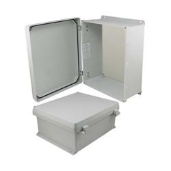 14x12x6英寸（35.6×30.5×15.2厘米）UL®认证NEMA-4X级防风雨接线盒，带非金属安装板和非金属合页连接结构的图片