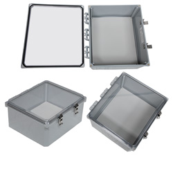 14×12×6英寸（35.6×30.5×15.2厘米）UL认证NEMA-4X级防风雨聚碳酸酯接线盒，带非金属安装板，透明盒盖，深灰的图片