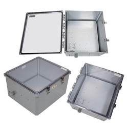 18×16×10英寸（45.7×40.6×25.4厘米）认证的NEMA-4X级防风雨聚碳酸酯接线盒，120V交流电源安装板，透明盒盖，深灰的图片