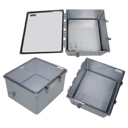 18×16×10英寸（45.7×40.6×25.4厘米）NEMA-4X级防风雨聚碳酸酯接线盒，120V交流电源安装板，机械式恒温器加热，透明盒盖，深灰的图片