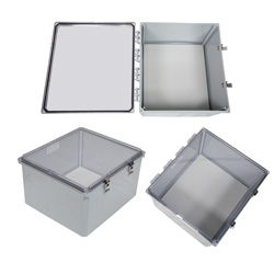 18×16×10英寸（45.7×40.6×25.4厘米）UL认证NEMA-4X级防风雨聚碳酸酯接线盒，带非金属安装板，透明盒盖，深灰的图片