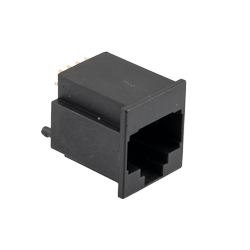 额定超五类等级RJ45（8x8）表面贴装插孔，PCB焊柱180°版，15um触点电镀，黑色的图片