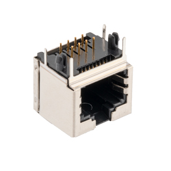 RJ45（8x8）表面贴装插座，屏蔽，PCB焊接，90°版本，30um触点电镀，银的图片