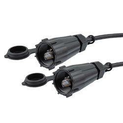 超6类IP68防护等级以太网电缆组件，S/FTP双屏蔽，26AWG，RJ45至RJ45，CMX阻燃级PVC，黑色，带防尘盖，10M的图片