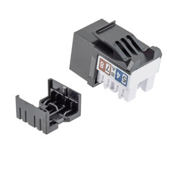 超6类RJ45 Keystone插座，IDC 110 90度冲压式，UTP（非屏蔽双绞线），黑色的图片