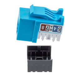 超6类RJ45 Keystone插座，IDC 110 90度冲压式，UTP（非屏蔽双绞线），蓝色的图片