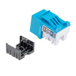 超6类RJ45 Keystone插座，IDC 110 90度冲压式，UTP（非屏蔽双绞线），蓝色的图片