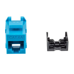 超6类RJ45 Keystone插座，IDC 110 90度冲压式，UTP（非屏蔽双绞线），蓝色的图片
