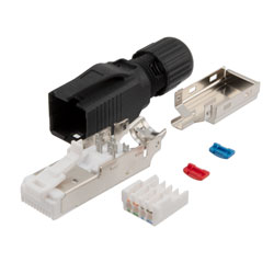 以太网超6类 10gig 现场端接 RJ45 (8x8)公头连接器，屏蔽，适配22-26AWG导线，PoE等级的图片