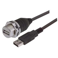 USB2.0 线缆 , 屏蔽型防水面板安装 A 型母头 / A 型公头 ,3.0m, 黑色的图片