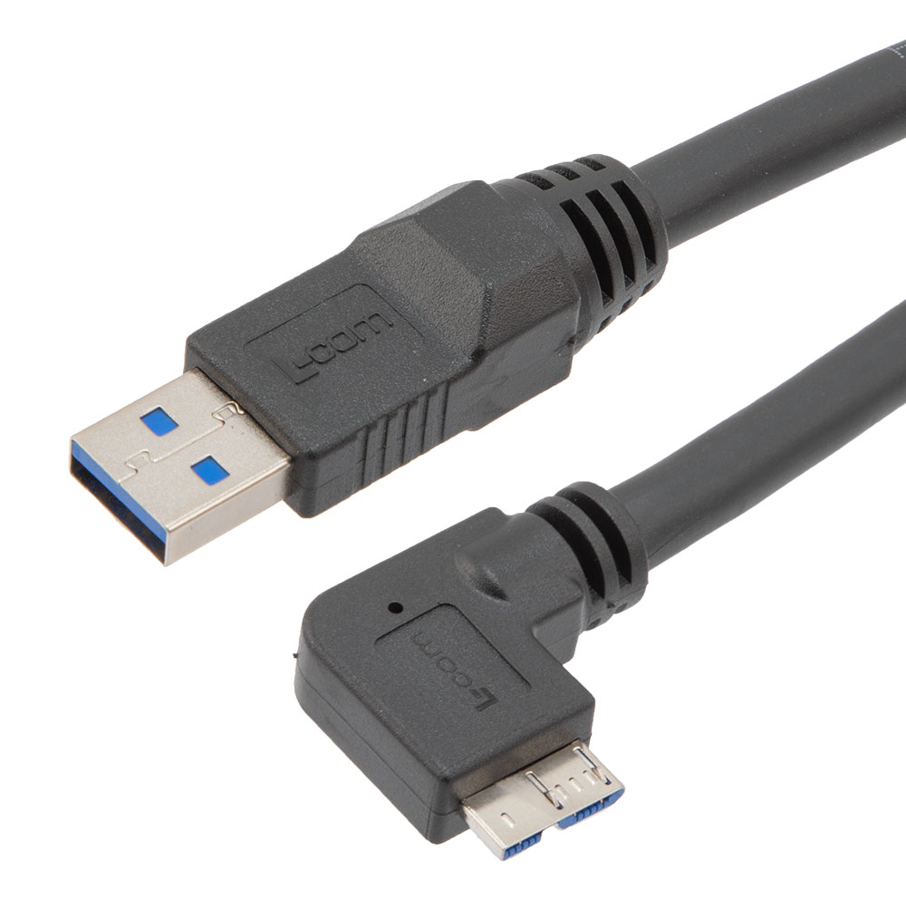 高柔性拖链级USB3.0线缆组件，A型公头至直角左出线Micro-B型公头，VW-1阻燃等级PVC护套，黑色，0.5米的图片