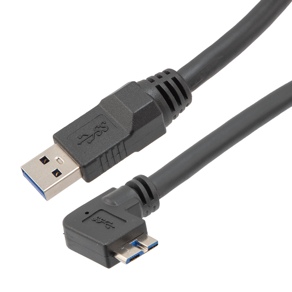 高柔性拖链级USB3.0线缆组件，A型公头至直角右出线Micro-B型公头，VW-1阻燃等级PVC护套，黑色，1米的图片