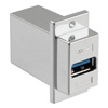 USB3.0转接头/耦合器，ECF法兰式接线板安装，A型母头/B型母头，镀铬屏蔽层ABS外壳，银色的图片