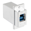 USB3.0转接头/耦合器，ECF法兰式接线板安装，B型母头/A型母头，镀铬屏蔽层ABS外壳，银色的图片