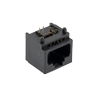 六类级的RJ45（8x8）表面贴装插孔，PCB焊柱90°版，30um触点电镀，黑色的图片