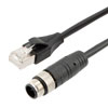 超5类经济型M12 4针D编码屏蔽户外级线缆组件，IP67等级M12公头/RJ45公头，26AWG导体，VW-1阻燃等级PVC护套，黑，3米的图片