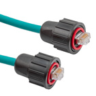 超6类线缆，IP67级RJ45至IP67级RJ45，SF/UTP双屏蔽 26AWG多股，高柔性工业级户外CMX阻燃级FR-TPE，青，5米的图片